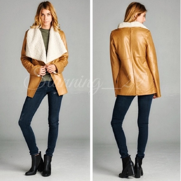 🆕️CAMEL/TAN SUEDE  SHEARLING LAPEL COAT - Picture 3 of 4